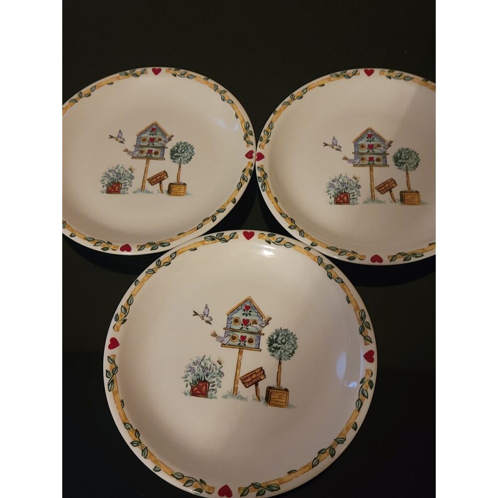 Y2K VTG Bluebird Birdhouse Salad Plates 7.75 ‎ Casuals by China Pearl Set of 3
